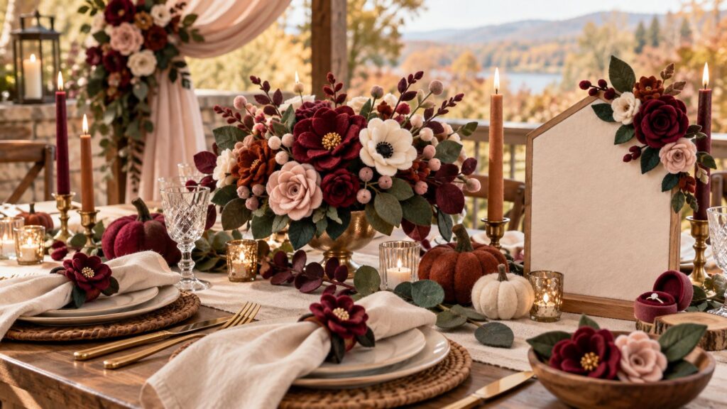 Preparing Autumn Wedding and Engagement Decorations with Colorful Felt